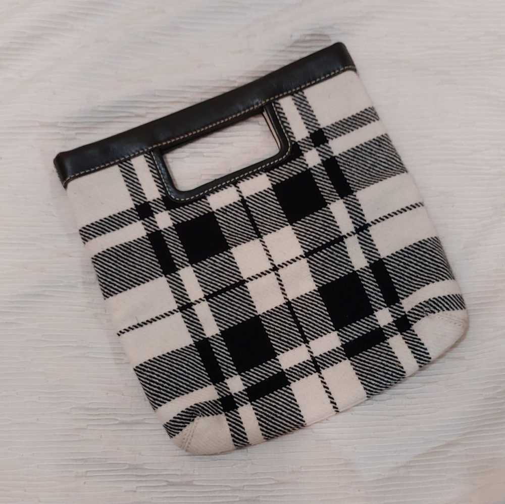 Banana Republic Black & White Plaid Handheld Clutch